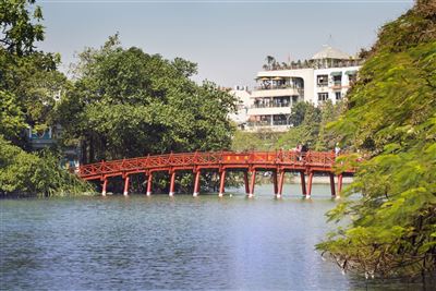 Huc Bridge in Hoan Kiem Lake